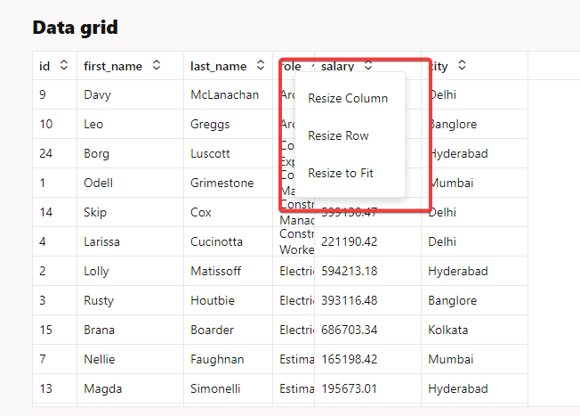 How to enable resize in oj-data-grid